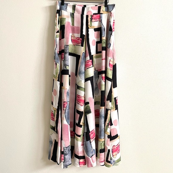 Colorful Geometric Abstract High Waisted Palazzo Pants Women’s Large NWOT - Picture 2 of 9